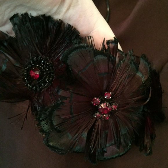 VALENTINO Purple Silk Dress Feather Floral Collar - Picture 3 of 8